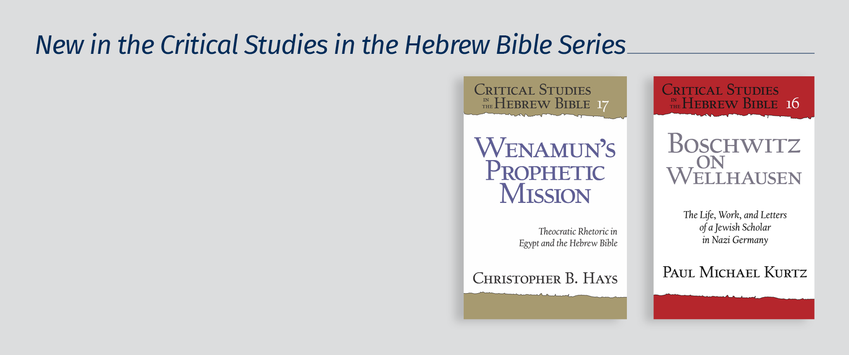 New in the Critical Studies in the Hebrew Bible Sereis