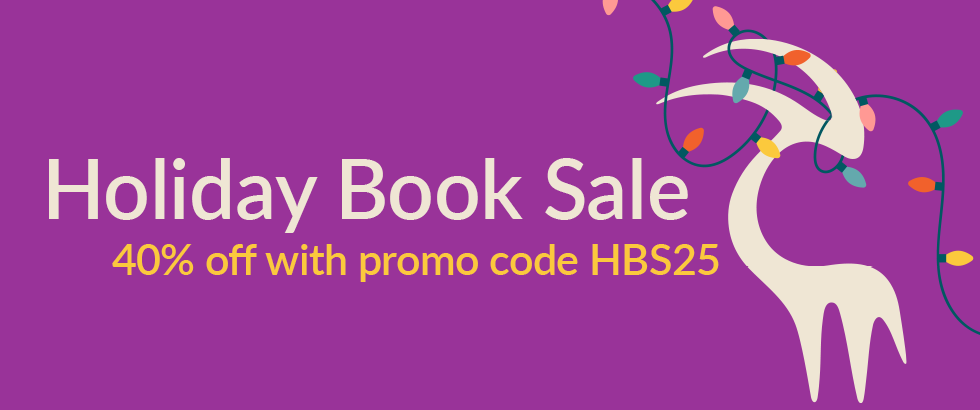 Holiday Book Sale Banner Ibex with holiday lights 40 percent off with promo code HBS25